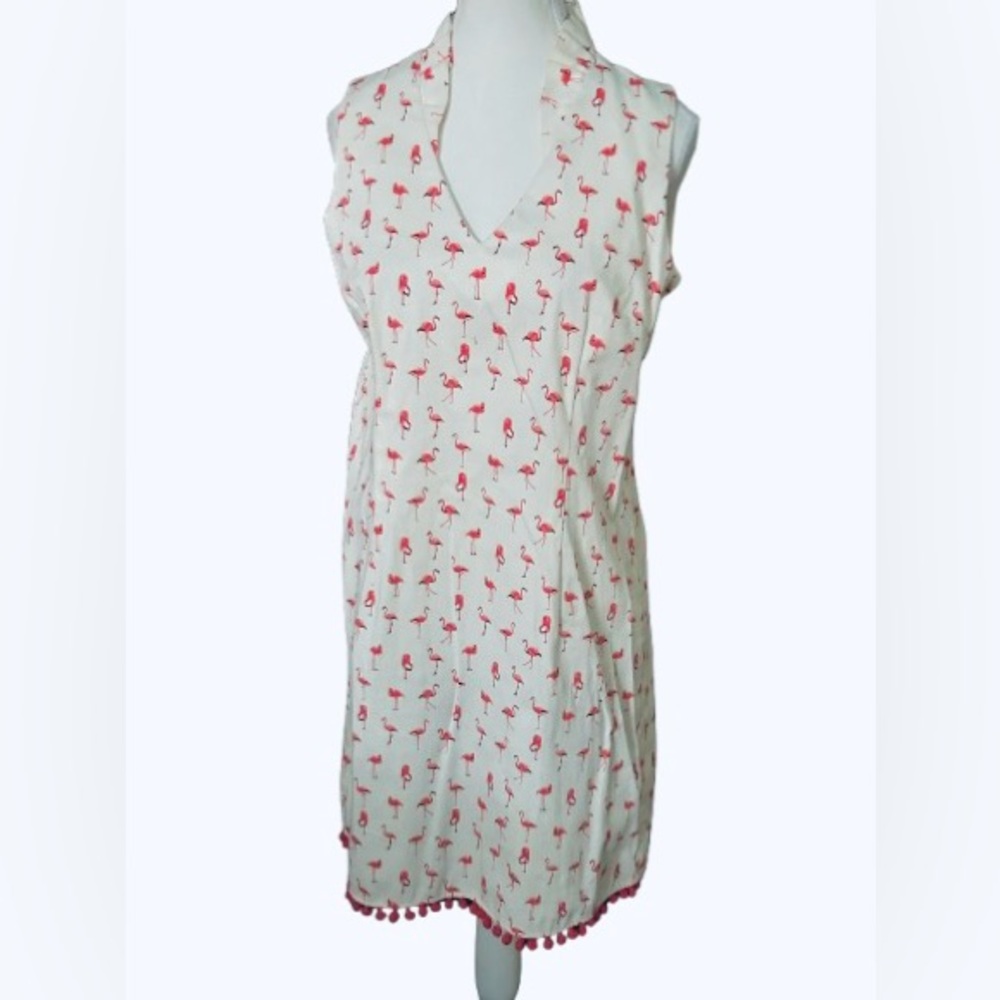 Flamingo 98% Cotton Chetta B Bird Dress White Pink Designer Beach Resort Cruise